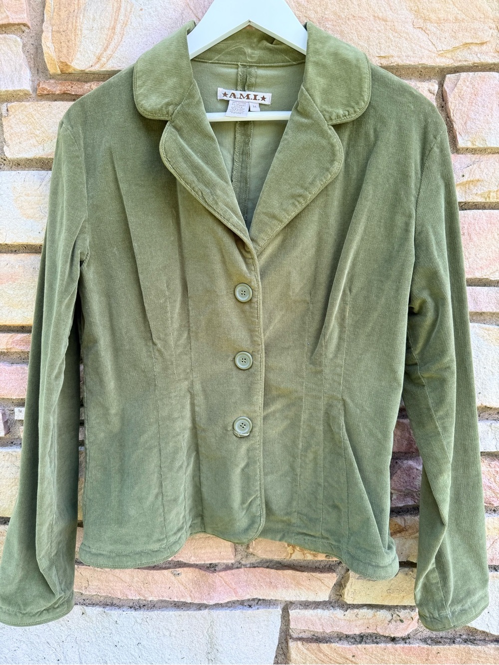 Vintage A.M.I. Women's Olive Green Tailored Corduroy Jacket Size M - Picture 2 of 3